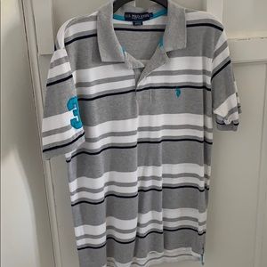 Striped polo shirt with blue accents